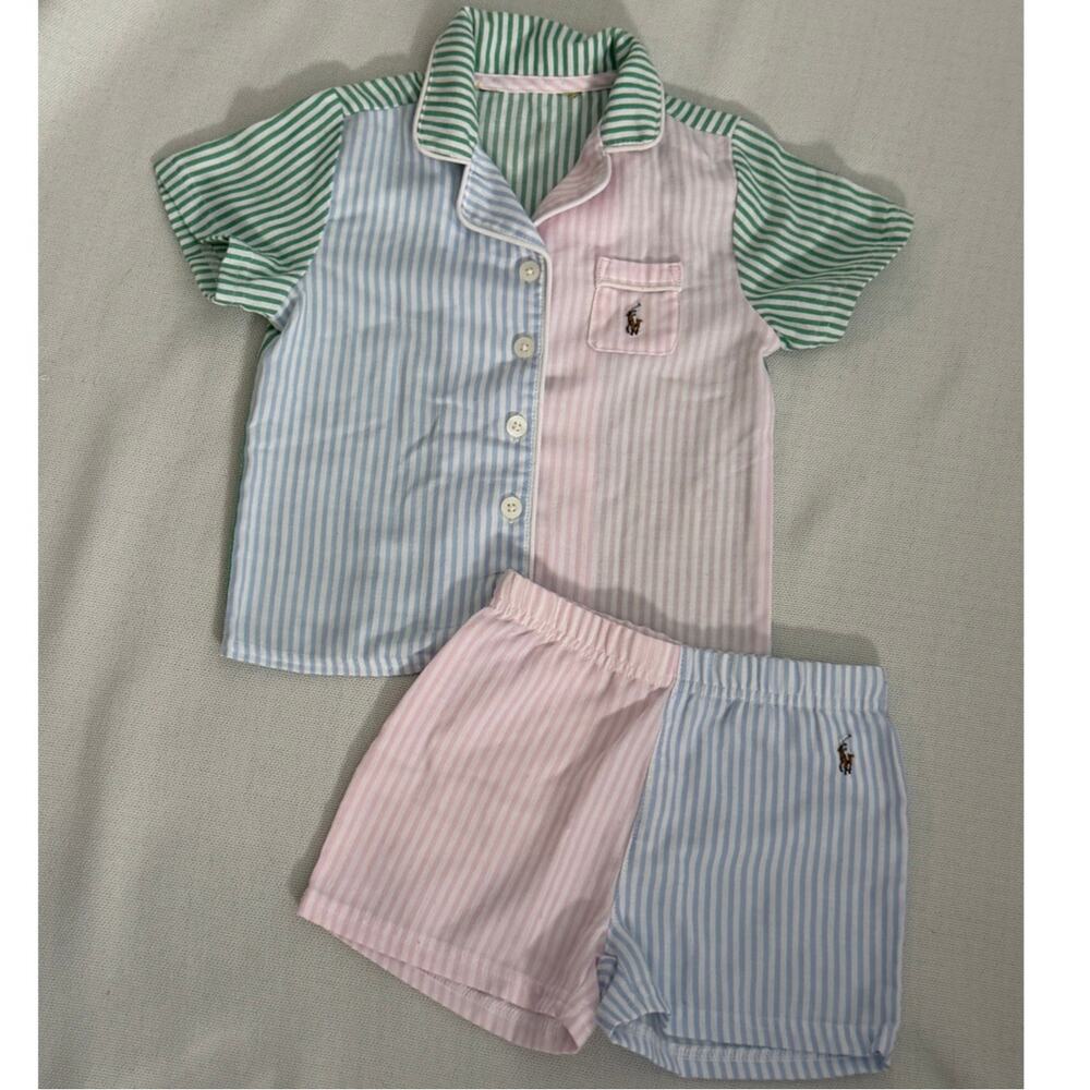 Ralph Lauren Twill Fun Color block Sleep Set size 3-4